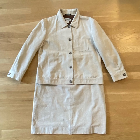 Brooks Brothers 2 PC Womens Tan w Brown Pinstripes Jacket & Skirt Set / Size 16 - Picture 3 of 16